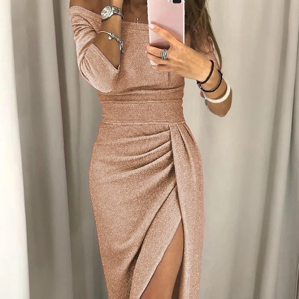 Autumn Winter Female sexy Bodycon new year party Dresses Long Sleeve off shoulder Women Sexy Dress