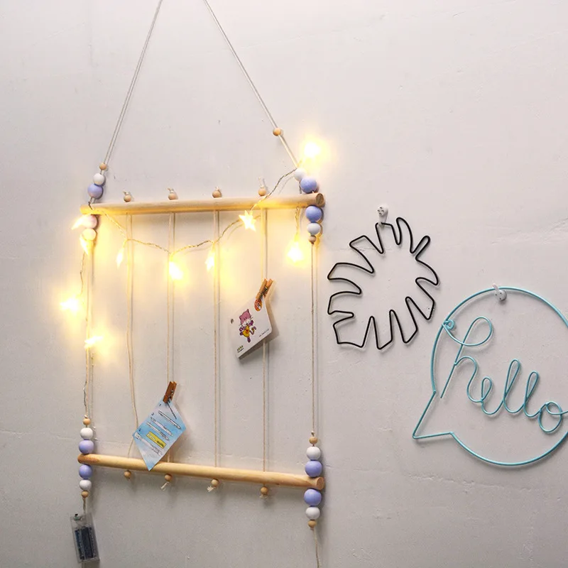 

2019 New Wall Hanging Home Decor Postcards & Photos Display Rack Wood & Cotton Environmental Material Nordic Style Wall Ornament