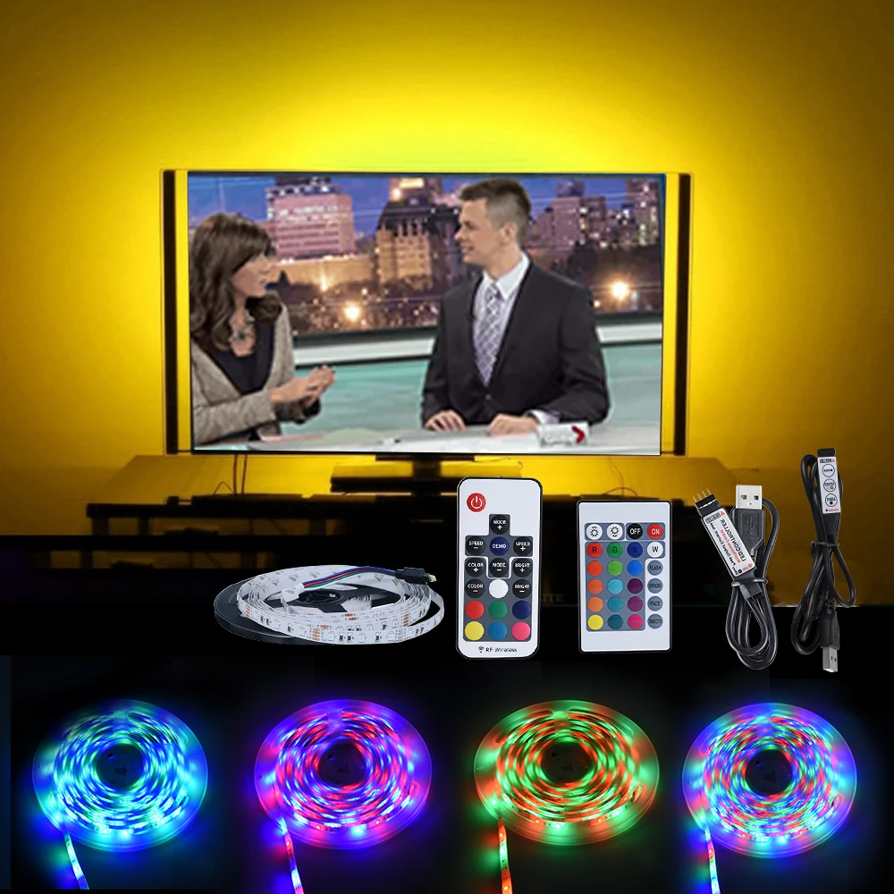 DC 5 в USB Светодиодная лента SMD2835 RGB гибкая светодиодная 50 см 1 м 2 3 4 IR RF беспроводной