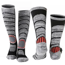 Унисекс, Длинные лыжные толстые хлопковые спортивные чулки, зимние теплые носки для сноуборда, туризма, кемпинга, походов, махровые носки, Компрессионные носки