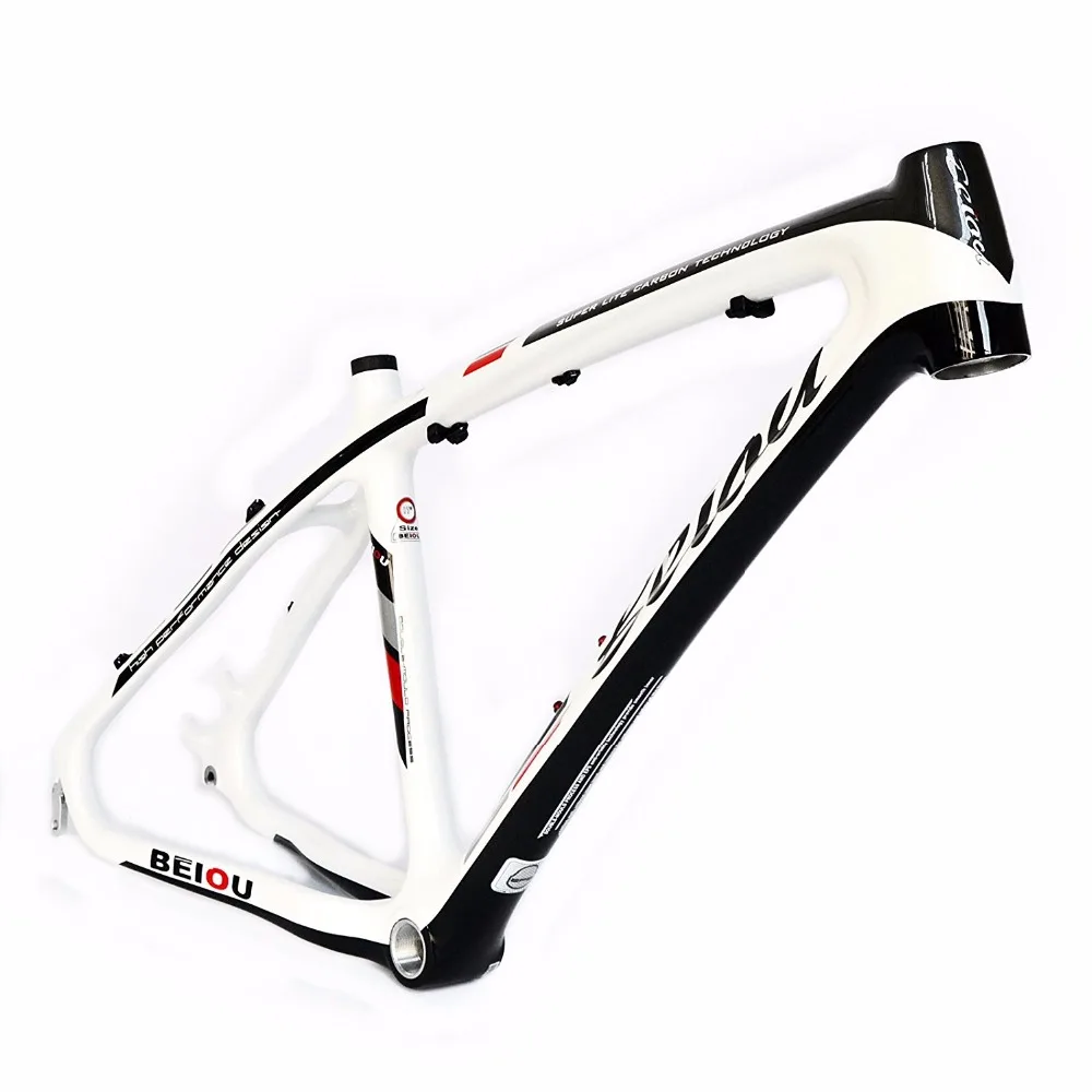 

BEIOU 3K Carbon Fiber Mountain Bike Frame 26-Inch Glossy White Black Unibody External Cable Routing T700 Ultralight MTB B083A