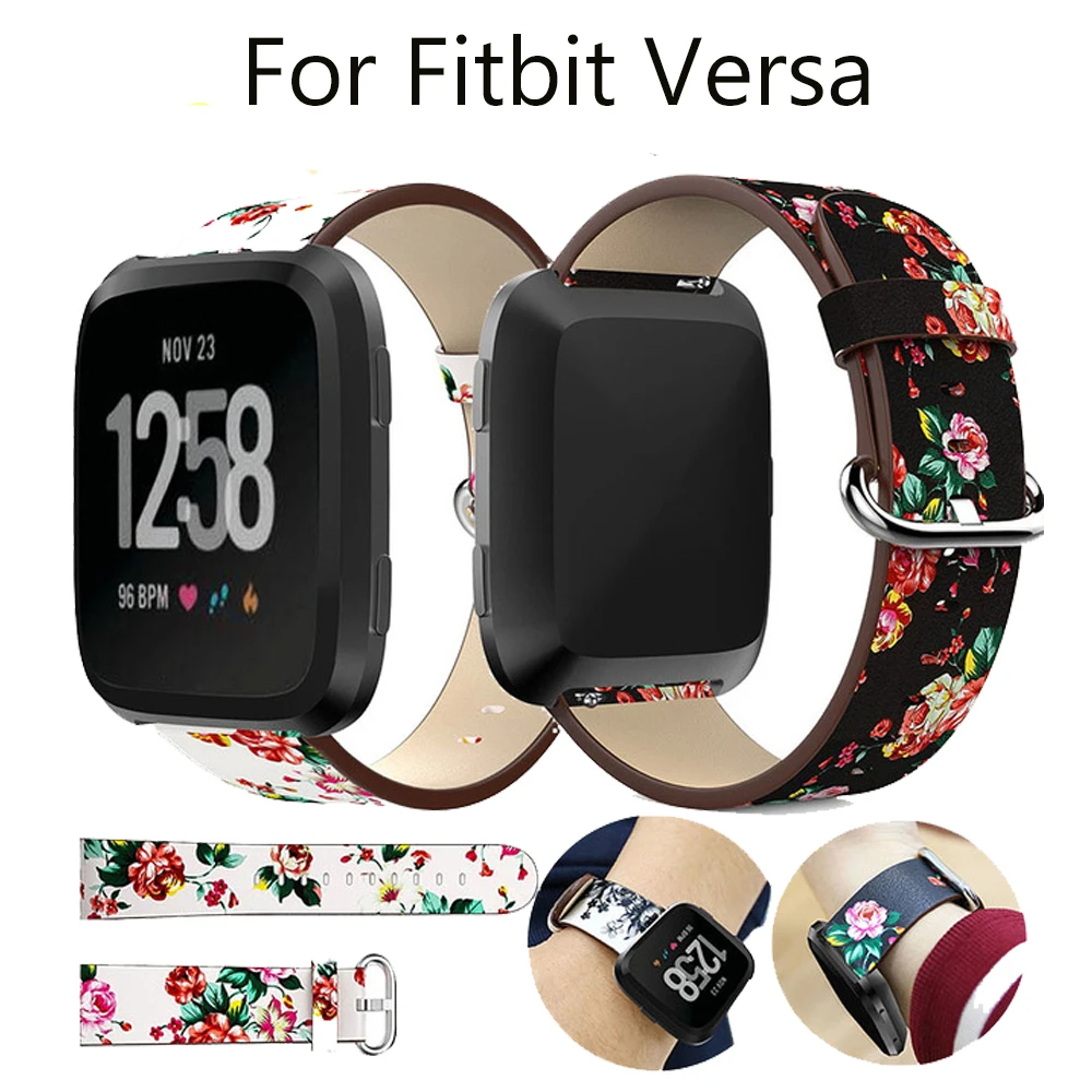 

Flower Strap leather peony Print Replacement Wristband Wrist Bands Watch Band Strap Accessories for Fitbit Versa Sport Smartband