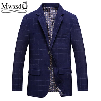 

Mwxsd brand Autumn Men Plaid striped Blazer Suit jacket Men's Fashion Slim fit solid blazer jacket Casual male blazer