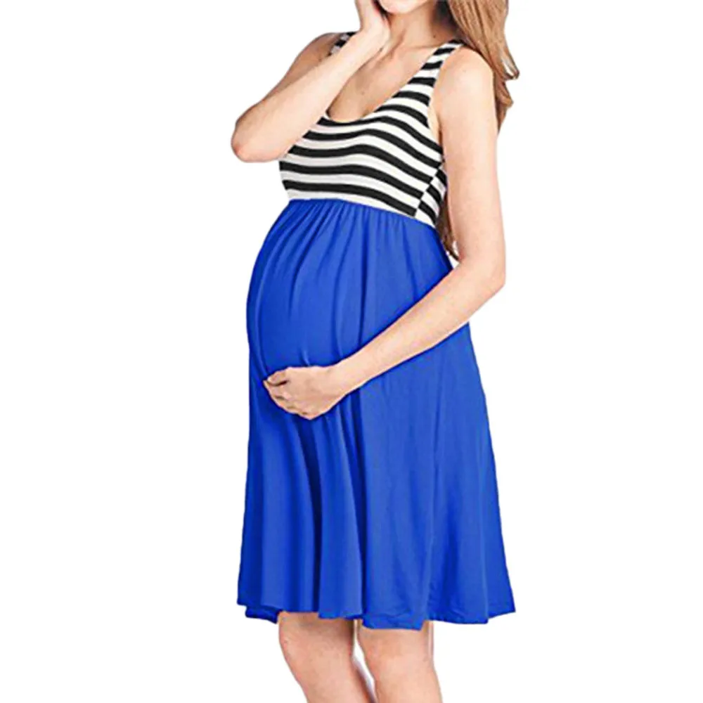 

Summer New Fashion Womens O-Neck Pregnant Sleeveless Nursing Stripe Maternity Vest Tank Dress Wholesale Free Ship Z4