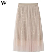 Женская юбка, летняя повседневная женская Новая двухслойная плиссированная Ретро длинная юбка макси, юбки с эластичной резинкой на талии May20