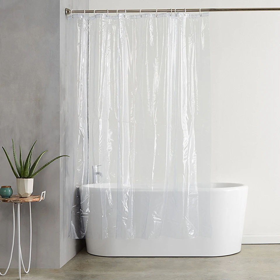 Plastic PEVA Waterproof Shower Curtain Transparent White Clear Bathroom Curtain Luxury Bath Curtain With Hooks