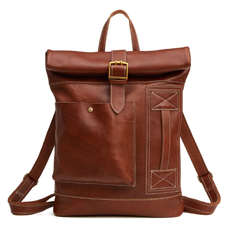 Nesitu High Quality Brown Color Real Skin Genuine Leather Men Backpacks Travel Bags #M6396
