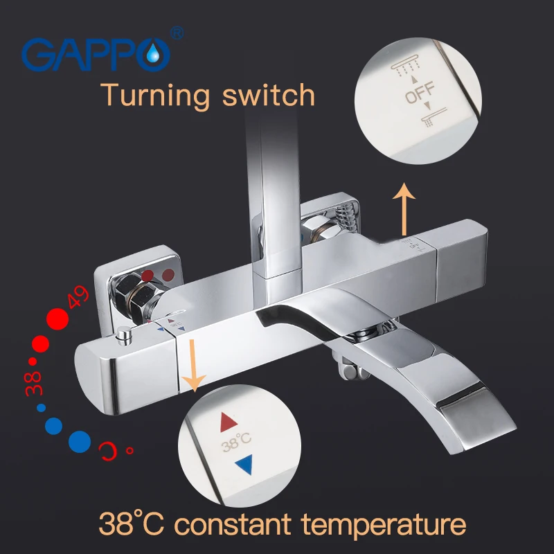 Billige GAPPO dusche Wasserhahn thermostat bad wasserhahn thermostat mischer wand montiert regen dusche set mischbatterie dusche system