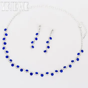 

2017 Women Blue Fashion Jewelry Sets Nechlace And Wedding Bridal sliver plated Earrings Silver Plated Rhinestone For Party N213