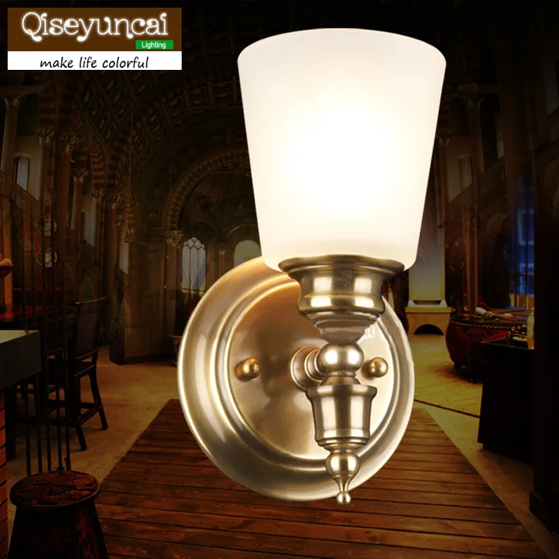

Qiseyuncai, новинка 2018 года, европейский стиль, медная настенная лампа, прикроватная медная лампа