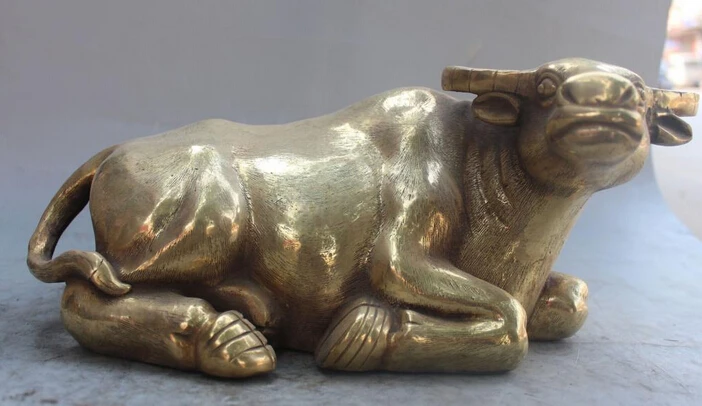 

xd 003091 10" Marked Chinese Bronze Auspicious Animal cattle ox moo-cow Bull Oxen Statue