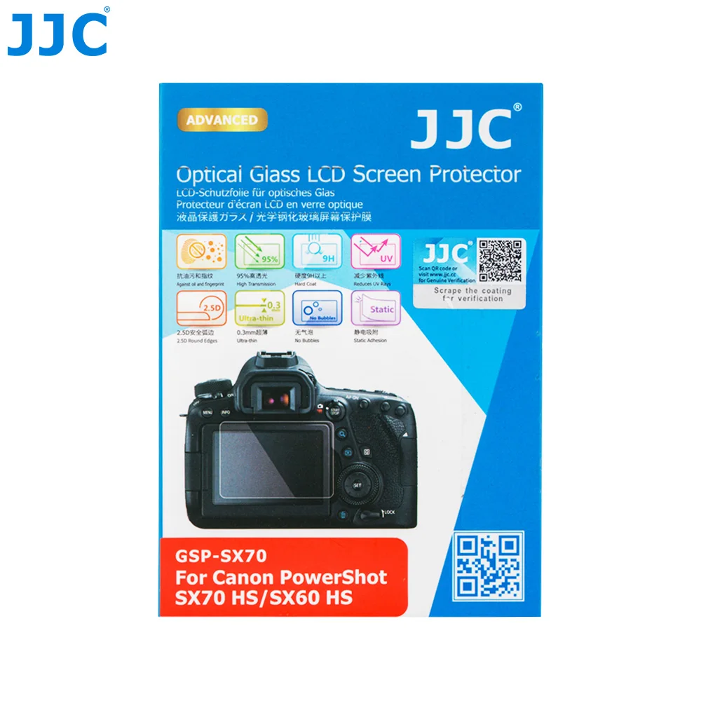 

JJC GSP-SX70 LCD Screen Protector 9H Tempered 95% high transmittance Glass Guard Film for Canon PowerShot SX70 HS, SX60 HS