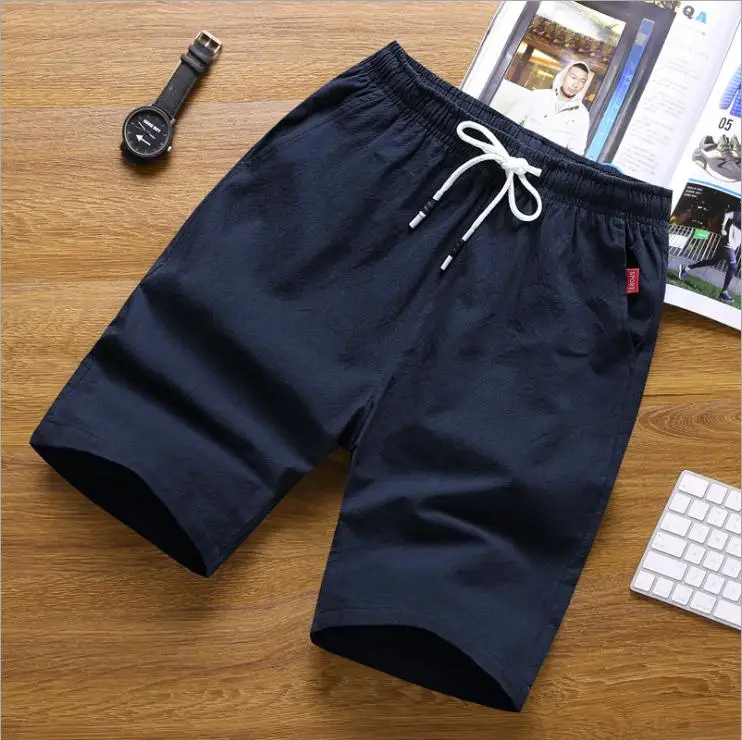 High quality 2019 summer Casual cotton linen Elastic Waist men flax loose sand beach trousers Solid shorts Men Plus Size 4XL
