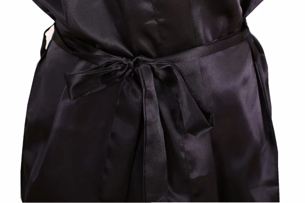 Черный китайский женский шелковый халат из вискозы мини короткое нижнее белье-кимоно Ночная рубашка Пижама S M L XL XXL Z160404