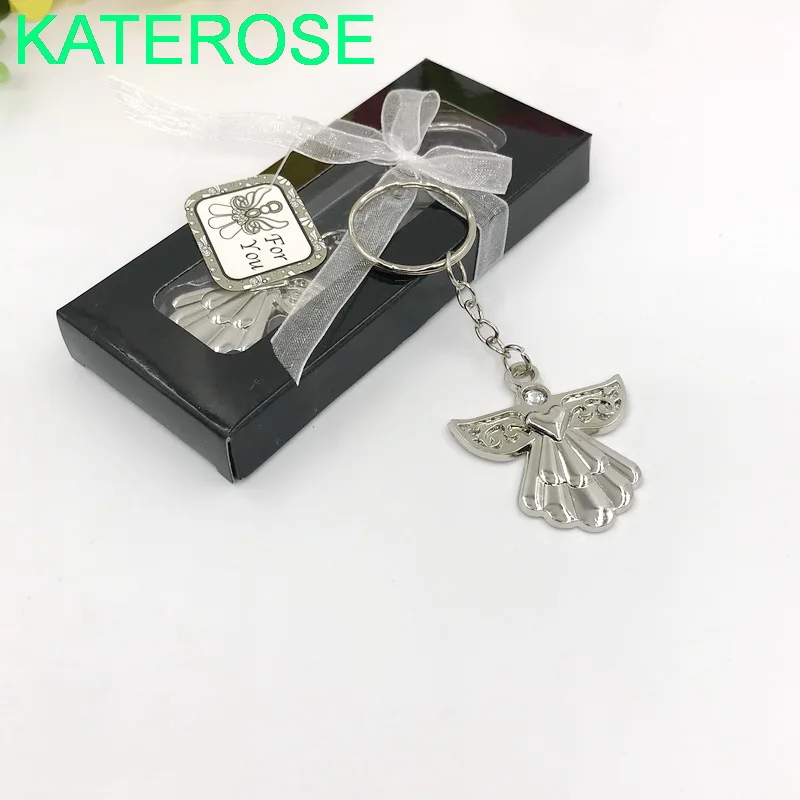 Silver 80 шт Детские Крещения раздача подарок Ангел-хранитель золото/Серебряная цепочка для ключей свадебные сувениры День рождения Keepsake для гостей - Цвет: Silver