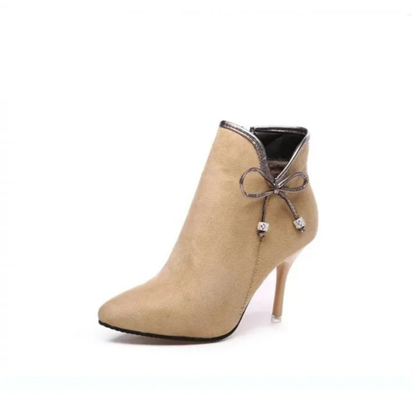 

New Brand Women Boots Elegant Patent Leather Shoes Woman Autumn Winter Ankle Boots Pointed Toe Bowtie High Heels Boots