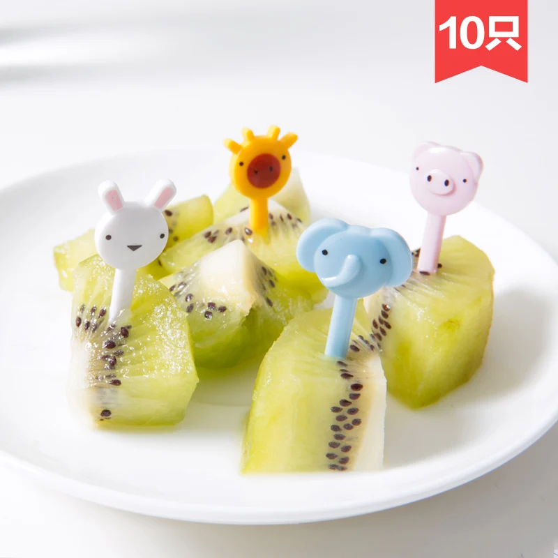 

10 Pieces/Lot Plastic Cartoon Fruit Fork Household Fruit Sign Creative Children Eating Fruit of Small Forks Fruit Plug CF065