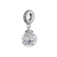 Стерлингового серебра 925 Подвески Луна& звезда прозрачный Кристалл Висячие бусины для изготовления ювелирных изделий Подходит европейские Подвески браслет Berloque