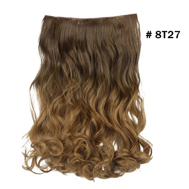 Синтетический волнистый заколки для волос Удлинение кудрявые для женщин 20 ''невидимая Омбре шелковистая головка с 5 зажимами Натуральные Цветные шиньоны - Цвет: 8T27