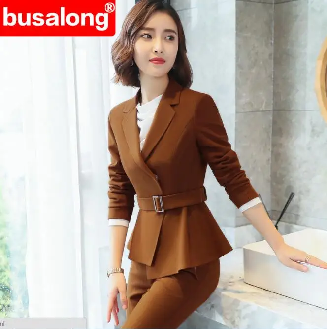 Camel Color fashion Work interview Pant suit Elegant ...