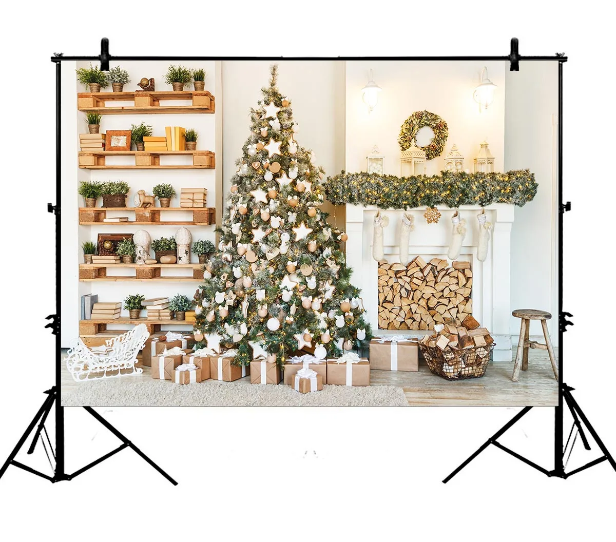 

5x7ft Christmas Tree Xmas Gift New Year Fireplace Polyester Photo Background Portrait Backdrop