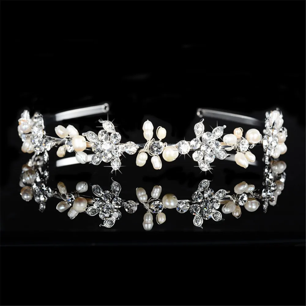 925 sterling silver cute pink flowers design tiara for women simulated pearl & Austrian crystal hair accessories wedding jewelry bridal crown HF042 (2)