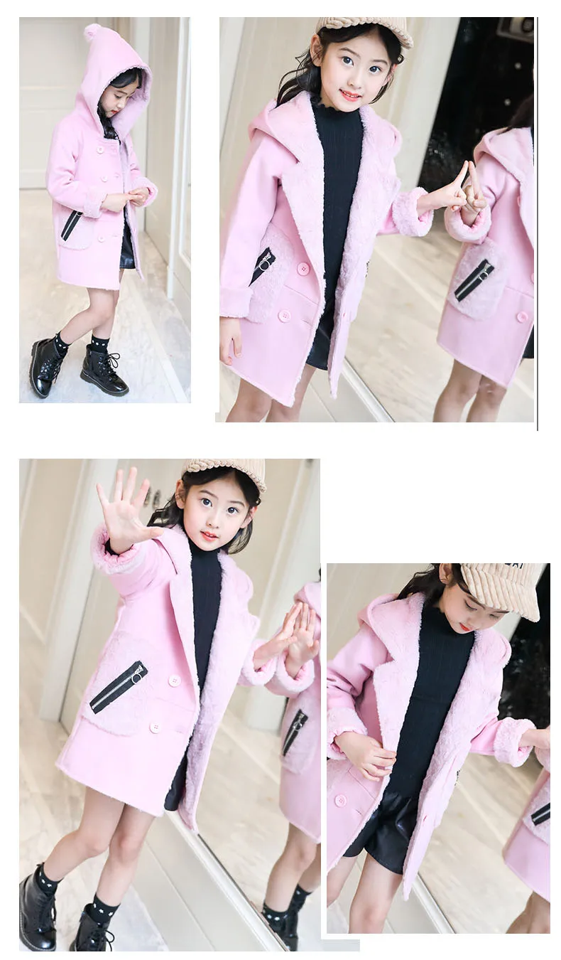 2018 new winter Children's outerwears clothing fleece coat baby big girls hooded woolen jackets for kids thick long warm coats  (11)