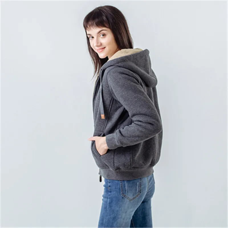 Плюс бархатный свитер Новые женские толстые корейские свободные с капюшоном на молнии Большие размеры зимний мех ягненка теплая Mujer Толстая куртка MZ3170