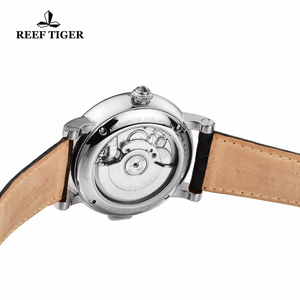 Reef Tiger/RT бренд Tourbillon часы мужские 316L сталь автоматические Аналоговые часы из натуральной кожи ремешок RGA192