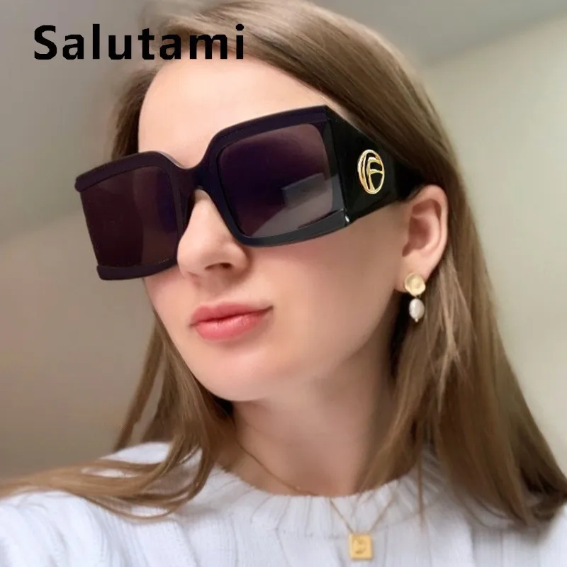 Wide Leg Oversized Sunglasses For Women Retro Print Letter Frame Celebrity Fashion Sun Glasses Men Black Square Eyewear Oculos