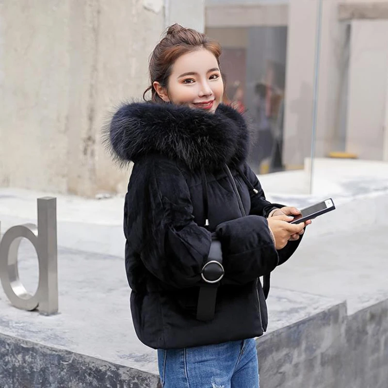 Fur Collar Short Velvet Bubble Coat Parka Women Puffy Jacket Fur Parka Down Jacket Exaggerated Solid Short Thick Bubble Coat