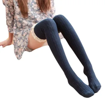 

KLV 2017 Women Lace Winter Over Knee Leg Warme Soft Knitting Crochet Y7619