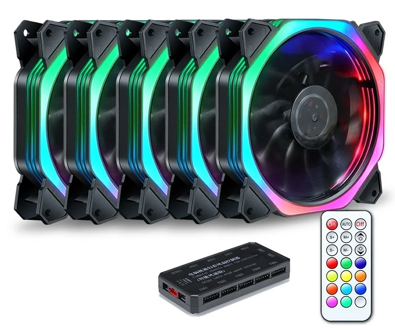 SXDOOL 120 мм вентилятор RGB чехол для компьютера ПК Вентилятор RGB регулируемый светодиодный вентилятор Скорость вращения 120 мм тихий дистанционный компьютер охлаждающий RGB чехол вентиляторы - Цвет лезвия: 5 fan and controller