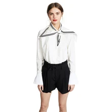 Шикарная женская рубашка с воротником моряка и бантом в морском стиле, однобортная блуза с длинным рукавом, хлопковый топ, белый цвет, TA02800137