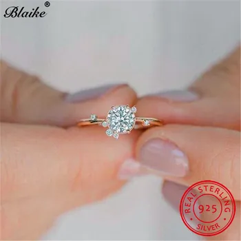 

Blaike Female Crystal Round Wedding Rings For Women Rose Gold Dainty Thin Ring 925 Sterling Silver Ring Minimalist Fine Jewelry