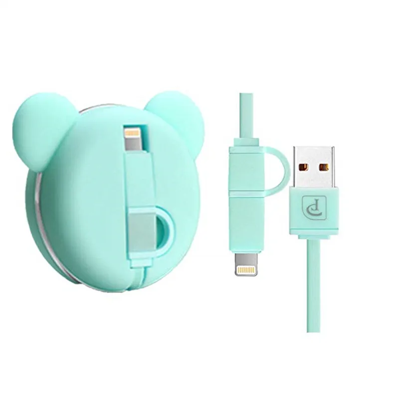 

Charging Cable. Retractable Cute Bear Micro Usb Series 2-in-1 Synchronous and Charging Portable High-Speed Charging Cable