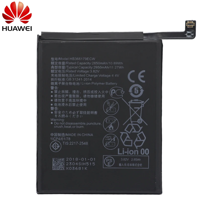 Hua Wei аккумулятор для телефона HB366179ECW 2950 мАч для huawei Nova 2 Nova2 CAZ-TL00 CAZ-AL10 оригинальные Сменные Аккумуляторы