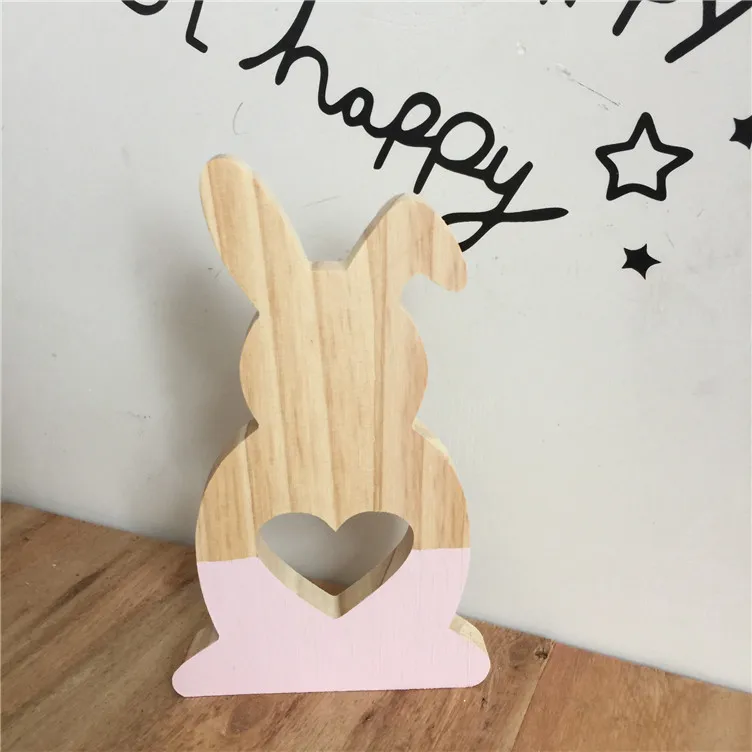 Скандинавский стиль деревянные полые Звезды Любовь Кролик фигурки кроликов Детская комната украшения - Цвет: Pink Love Rabbit