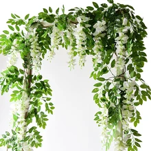 2 M Wisteria flores artificiales vid Garland boda arco decoración plantas follaje de mimbre siguiendo flores Ivy de la pared