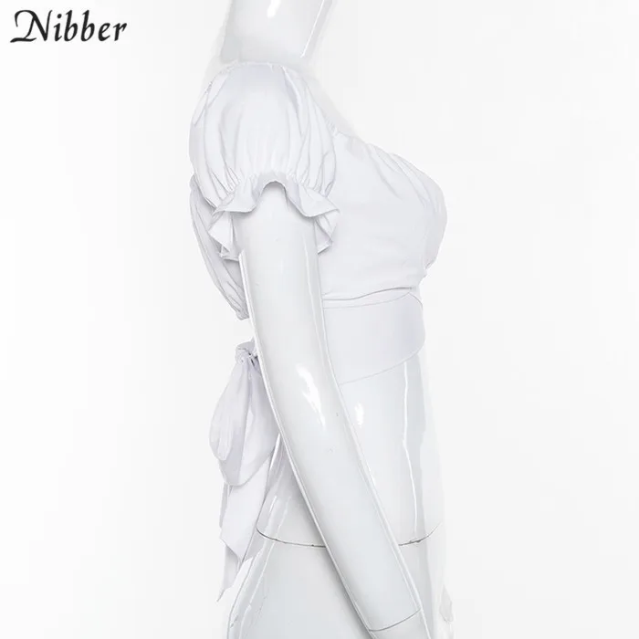 Nibber, сексуальная женская футболка с вырезом лодочкой, летняя, новая, французская романтика, белый, короткий рукав, короткий рукав, топы, футболки, бант, открытая спина, Повседневная футболка