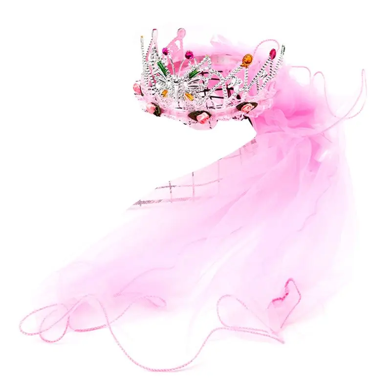 Детский Свадебный ободок для волос с цветами, блестящая корона, тиара, стразы, ювелирное изделие, кружевной цветной ободок с двойным слоем