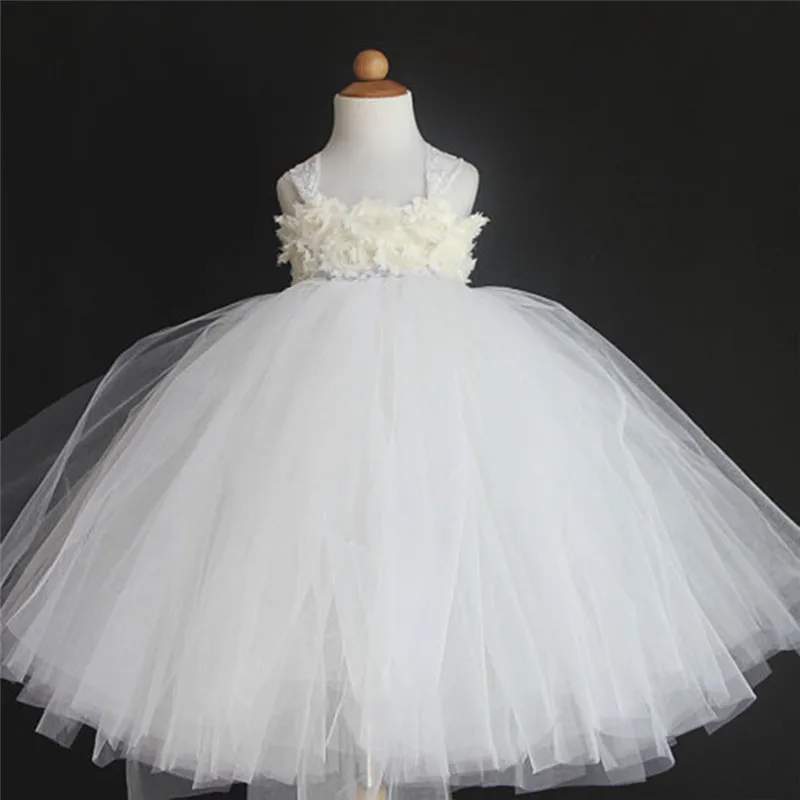 Фиолетовый, белый, розовый Платья принцессы с балетной пачкой Тюль Платья для девочек на свадьбу детская праздничное платье свадебное платье детей бальное платье; Robe FILLE - Цвет: Белый