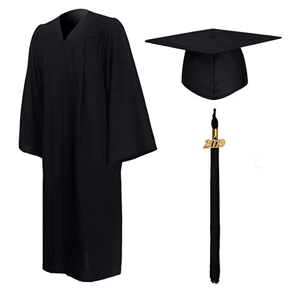 

Size Note Unisex 2019 Long Sleeve Formal Graduation Gown Tassel Cap Set High School Students and University Bachelor Clothes