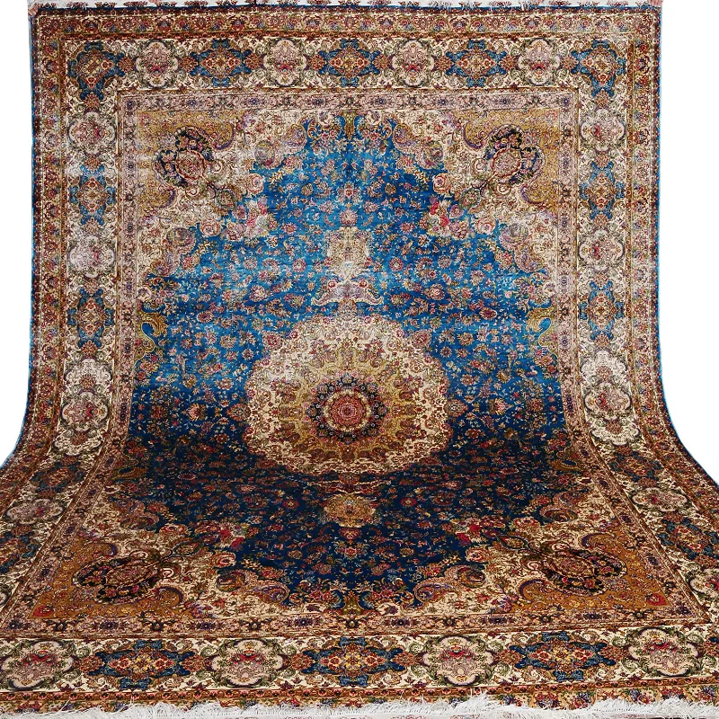 FangCun 9'x12' персидский классический синий медаль ручной работы шелковый ковер, использовать для офиса или гостиной