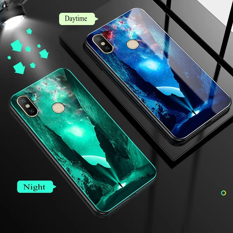 Tempered Glass Case for Xiaomi Redmi 5 plus Mi 5X 6X A1 A2 Cover Luminous Shockproof Case for Xiaomi MI 8 SE Mi 8 Lite Note 3