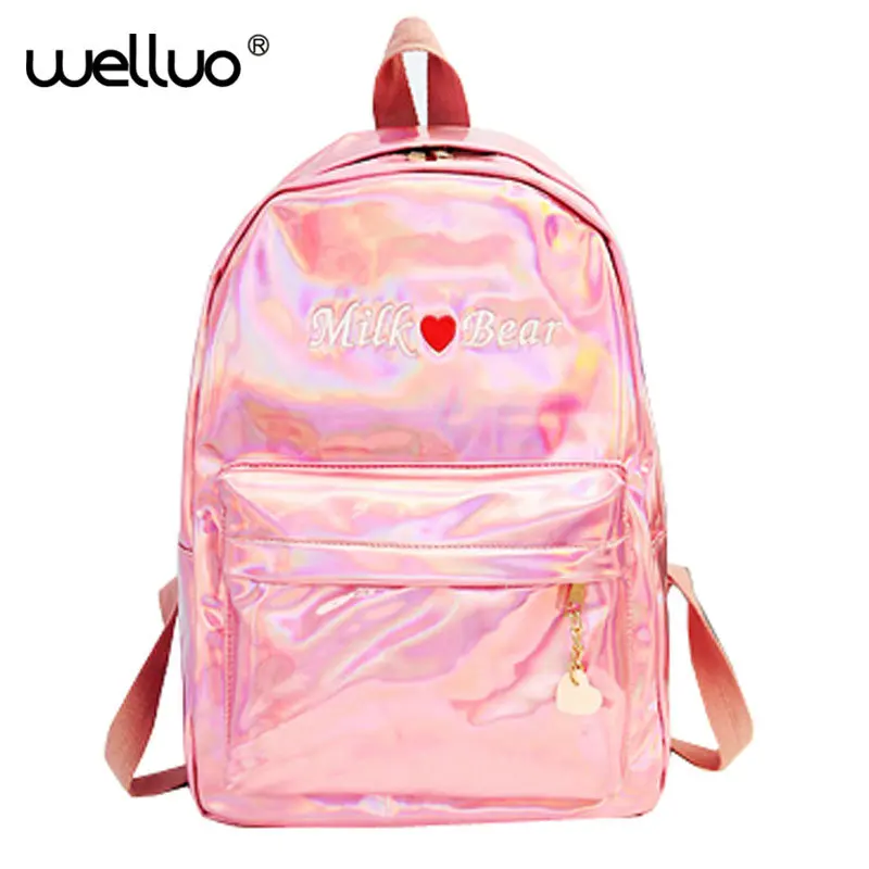 Laser Sequins embroidery Women Backpack High Quality Pu Leather School Bags For teenager New Black Backpack