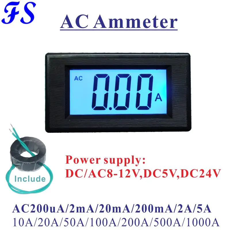 

YB5135D Current Meter AC 200uA 20mA 200mA 20A 50A AC Ampere Meter Ammeter Include CT Current Transformer AC 100A 200A 500A 1000A