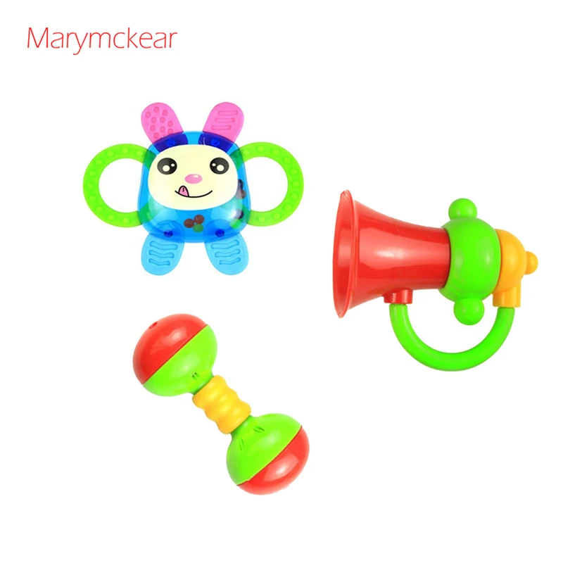 3 Pcs/ Set Safe Baby Toy Ring Rattle Trumpet Teether Bell for 0+Babe Soft Rattles Kids Toys Sound Toy Hand Play Rattle