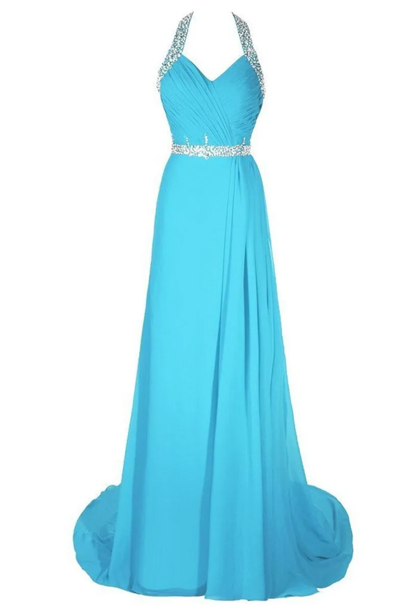 On Sale Sparkle Crystal Sequined Vestido De Festa Halter Chiffon