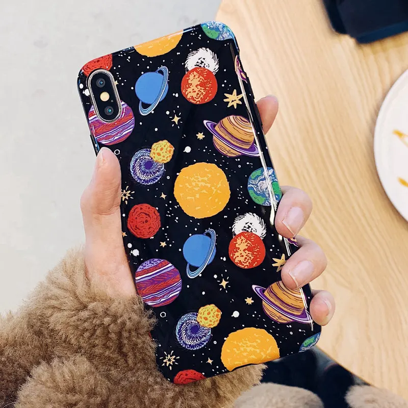 

Fashion Colorful Planet Phone Case For iPhone X 6 6S 7 8 Plus Shiny Black Universe TPU Case for iPhone XS XR XS Max Cover Coque
